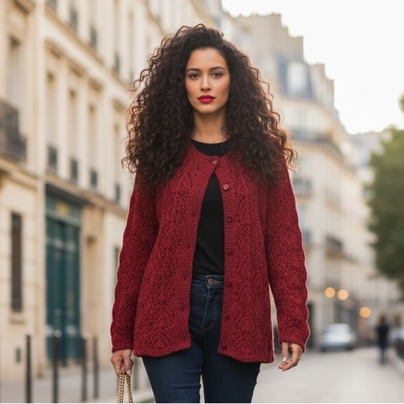 Northern Reflections Sweaters - Northern Reflections Red Open Knit Cardigan Sweater Size L Button Front